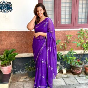 viscose georgette saree with emroidery work
