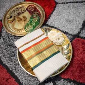 Microchecked Set Sarees Chilly Red & Green