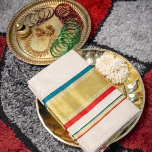 Microchecked Set Sarees Teal Blue & Red