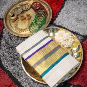 Microchecked Set Sarees Violet & Teal Blue