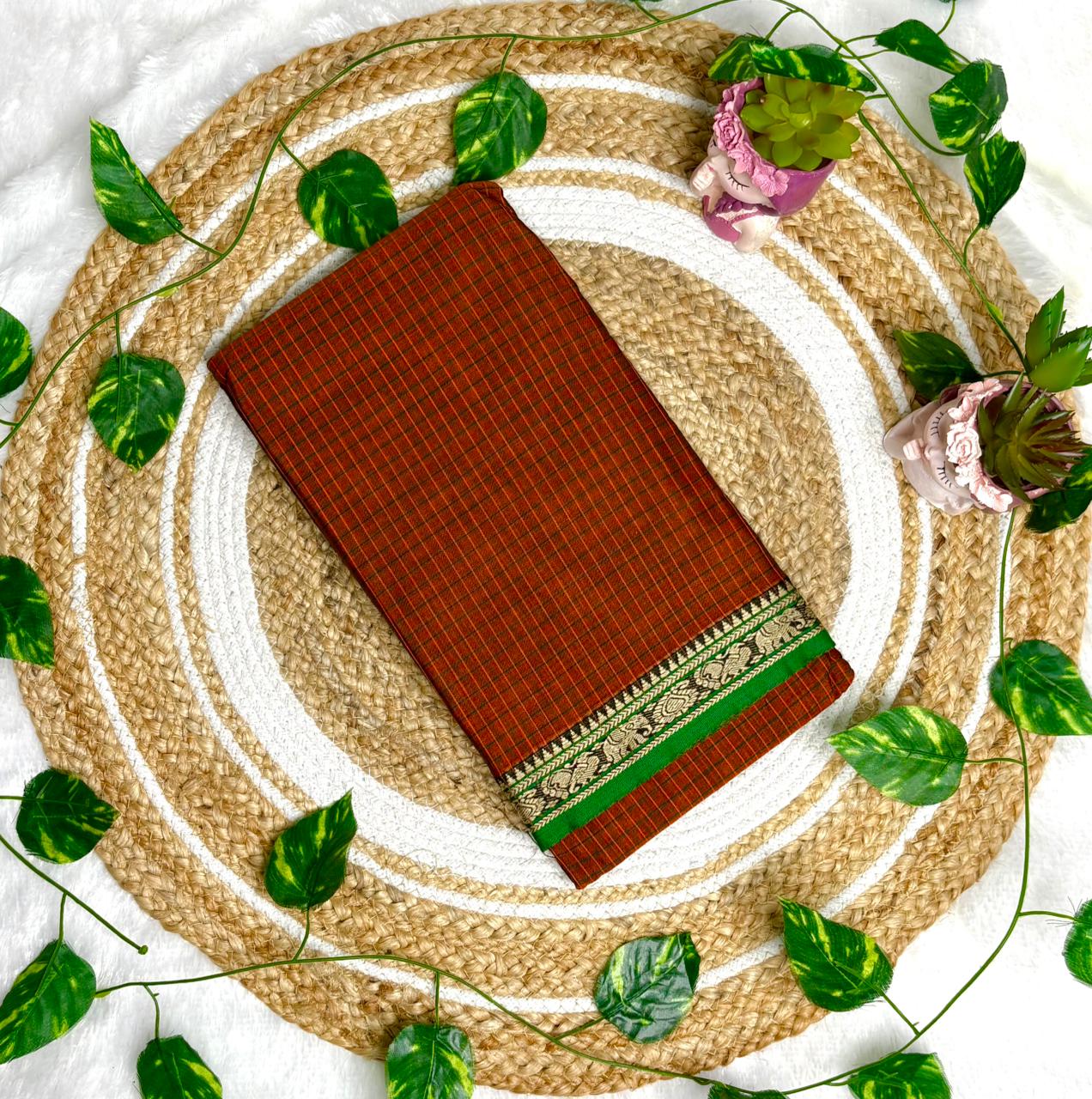 Narayanpet check cotton sarees with contrast border - Image 3