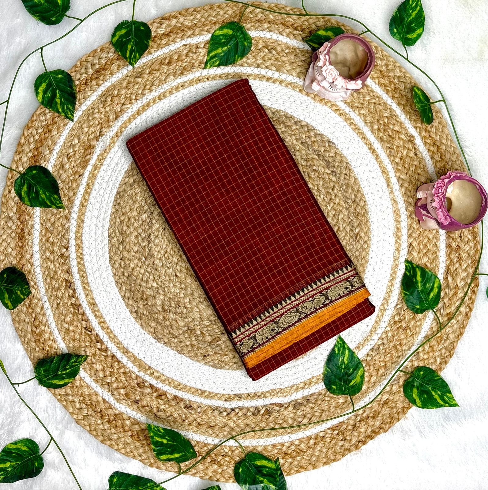 Narayanpet check cotton sarees with contrast border - Image 4