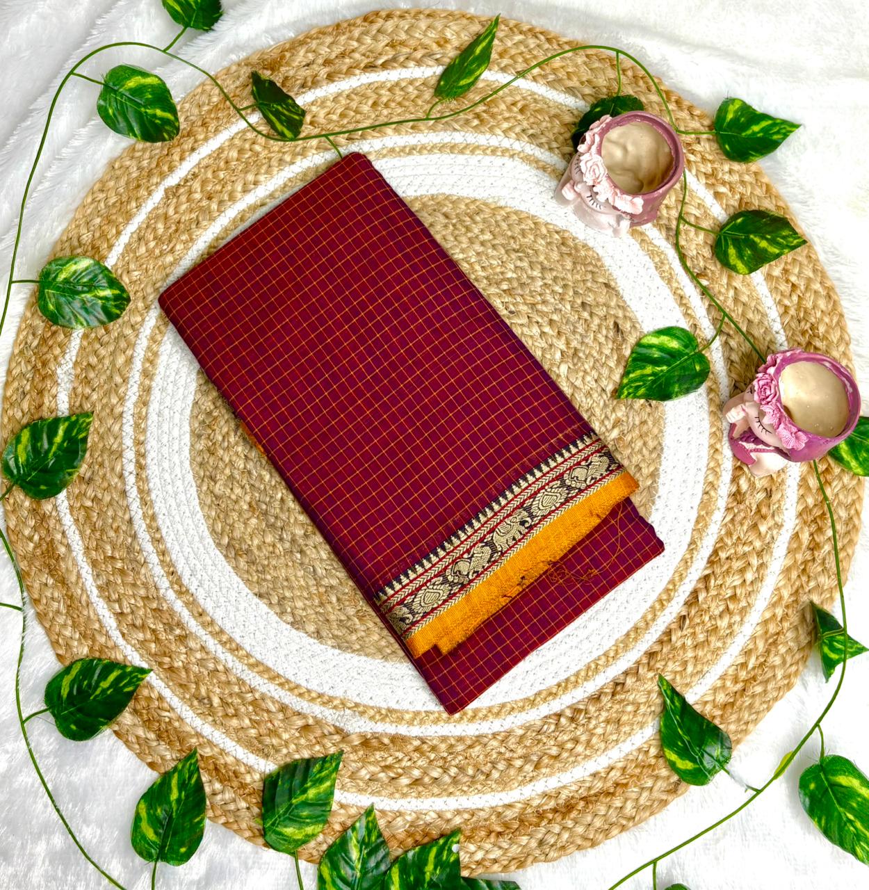 Narayanpet check cotton sarees with contrast border - Image 5