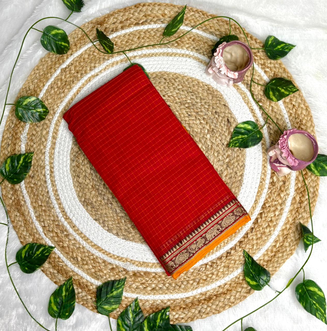 Narayanpet check cotton sarees with contrast border - Image 7