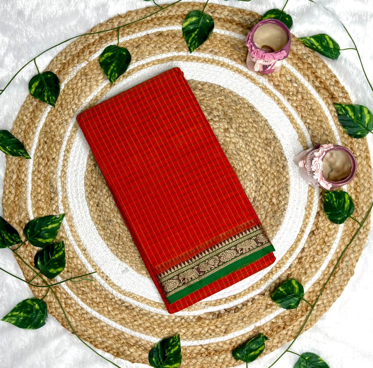 Narayanpet check cotton sarees with contrast border - Image 8