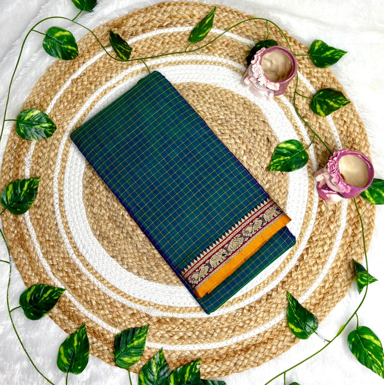 Narayanpet check cotton sarees with contrast border - Image 9