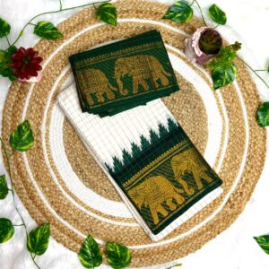 Malli Sungudi Cotton Saree with Elephant Border & Temple Design