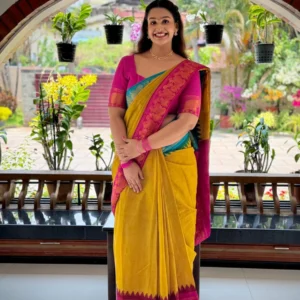 Ganga Jamuna Sarees Pink & Blue Border