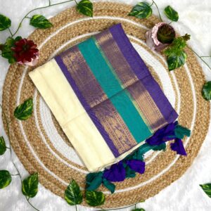 Offwhite Mul Cotton Saree with Kanchi Borders