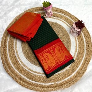 Green & Orange Sungudi Cotton Saree