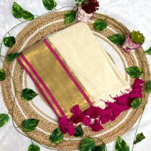 Arunima Pink & Golden Mul Cotton Saree