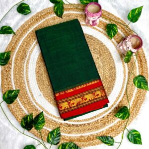 Green Narayanpet Saree With Contrast Borders