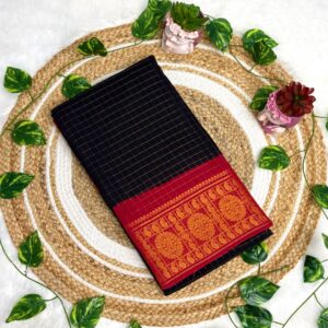 MANJARI Black Sungudi Cotton Saree