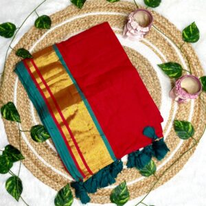 Red & Golden Mul Cotton Saree