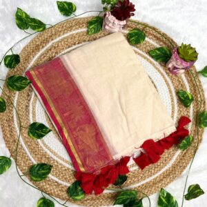 CHENTHAMARA Kanchi Borders Mul Cotton Saree